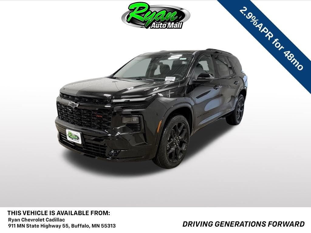 2026 Chevrolet Traverse RS in Mosaic Black Metallic — front three-quarter view