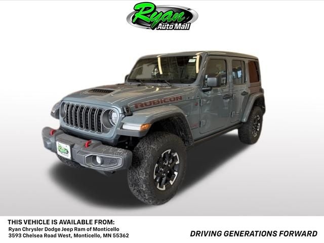 2026 Jeep Wrangler Rubicon in Anvil Clear Coat — front three-quarter view