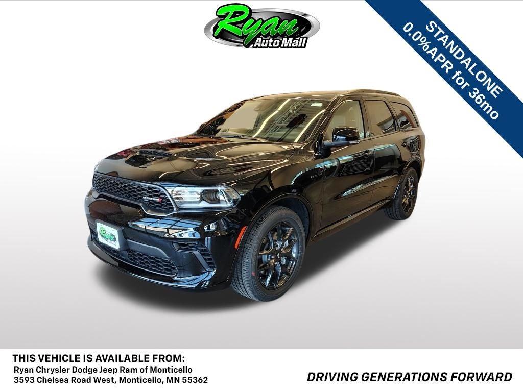 2026 Dodge Durango GT Plus HEMI V8 in Diamond Black Clear-Coat Exterior Paint — front three-quarter view