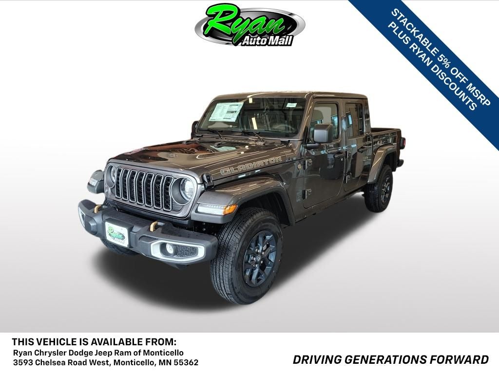2026 Jeep Gladiator 85th Anniversary Edition in Granite Crystal Metallic Clear-Coat Exterior Paint — front three-quarter view