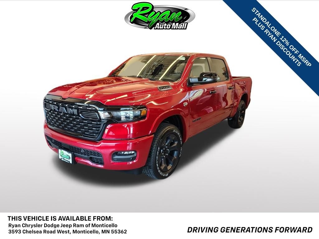 2026 RAM 1500 Big Horn/Lone Star in Molten Red Pearl-Coat Exterior Paint — front three-quarter view