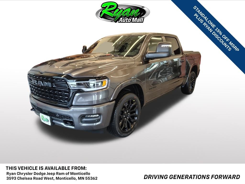 2026 RAM 1500 Limited in Granite Crystal Metallic Clearcoat — front three-quarter view