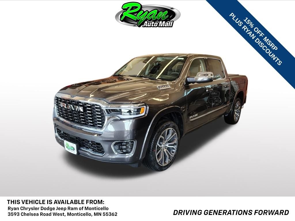 2026 RAM 1500 Tungsten in Granite Crystal Metallic Clear-Coat Exterior Paint — front three-quarter view