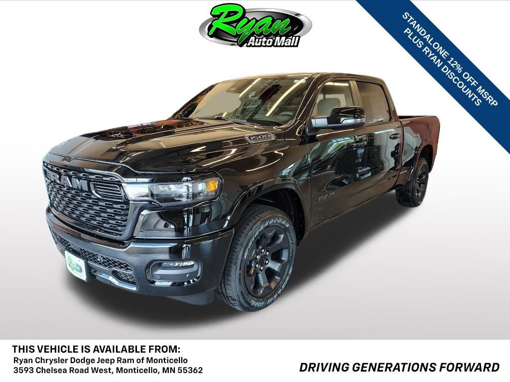 2026 RAM 1500 Big Horn/Lone Star in Diamond Black Crystal Pearl-Coat Exterior Paint — front three-quarter view
