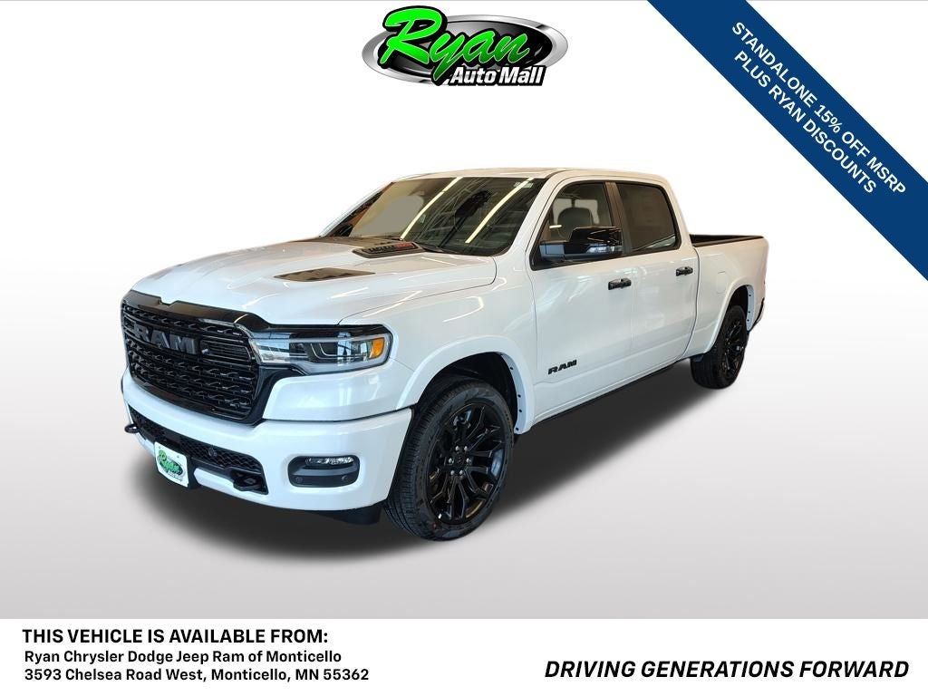 2026 RAM 1500 Limited in Ivory White Tri-Coat Pearlcoat — front three-quarter view