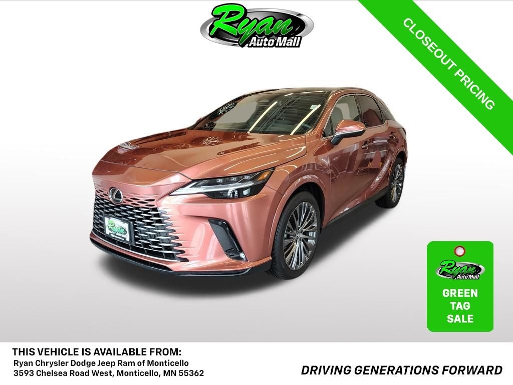 2023 Lexus RX 350h Luxury in Copper Crest — front three-quarter view