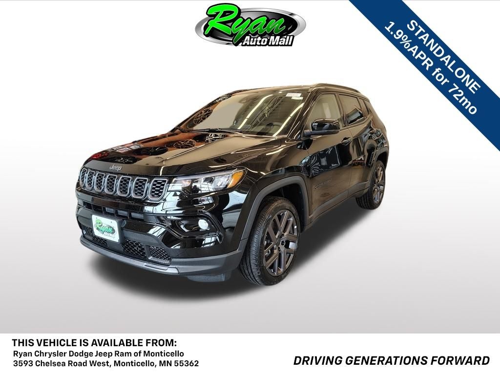 2026 Jeep Compass Limited Altitude in Diamond Black Crystal Pearl-Coat Exterior Paint — front three-quarter view