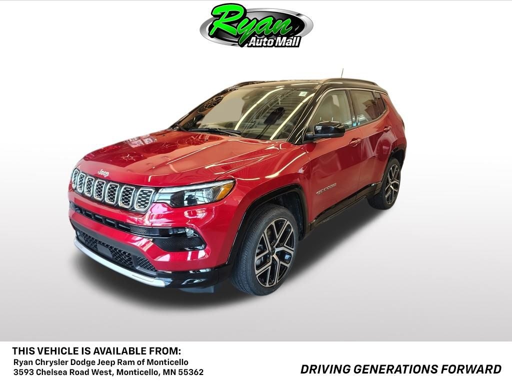 2025 Jeep Compass Limited in Red Hot Pearlcoat — front three-quarter view