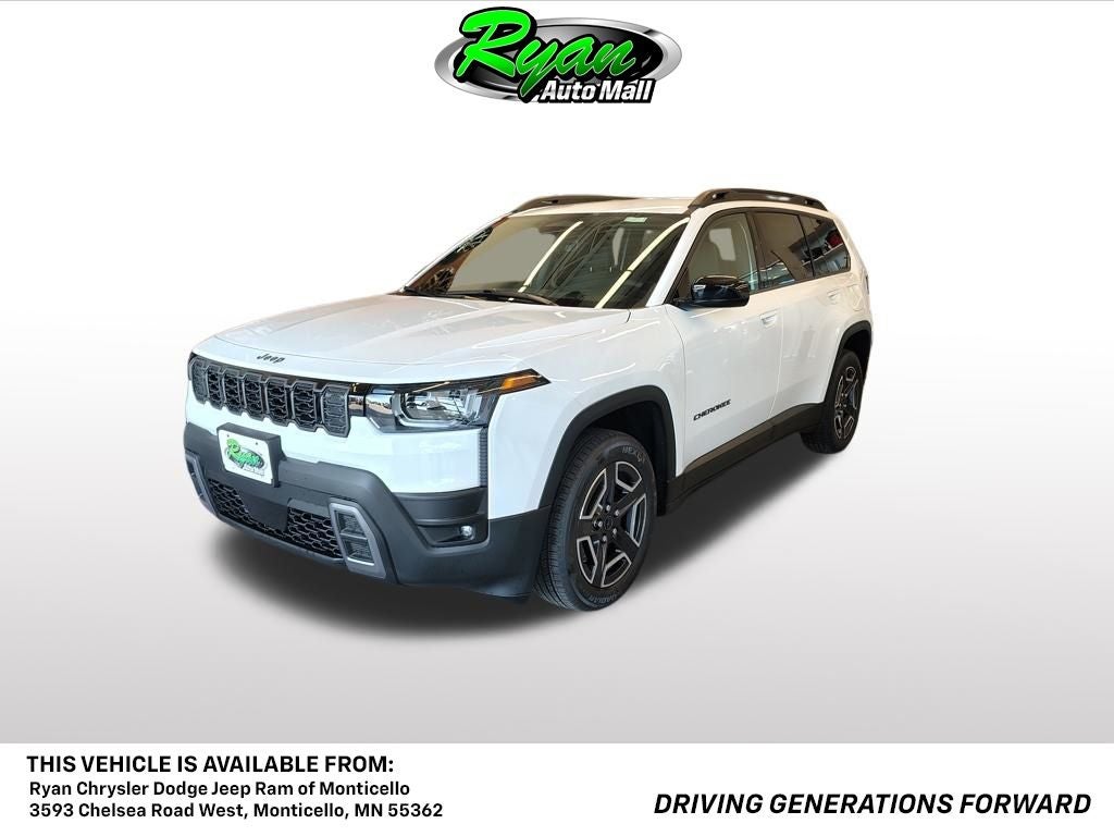 2026 Jeep Cherokee Laredo in Bright White Clear-Coat Exterior Paint — front three-quarter view