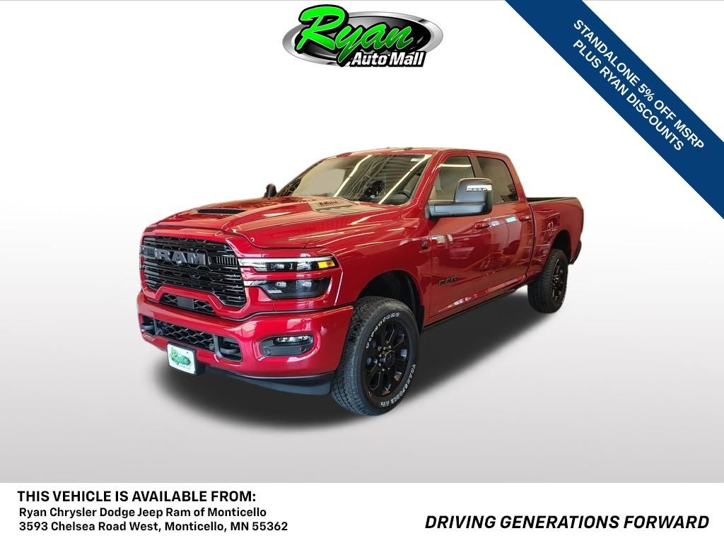 2026 RAM 3500 Laramie in Molten Red Pearl-Coat Exterior Paint — front three-quarter view