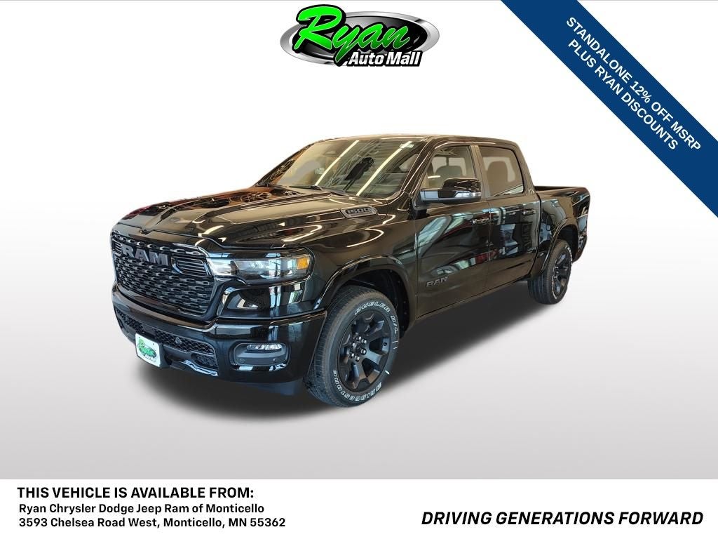 2026 RAM 1500 Big Horn/Lone Star in Diamond Black Crystal Pearl-Coat Exterior Paint — front three-quarter view