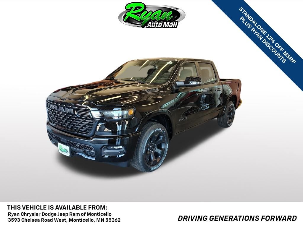 2026 RAM 1500 Big Horn/Lone Star in Diamond Black Crystal Pearl-Coat Exterior Paint — front three-quarter view