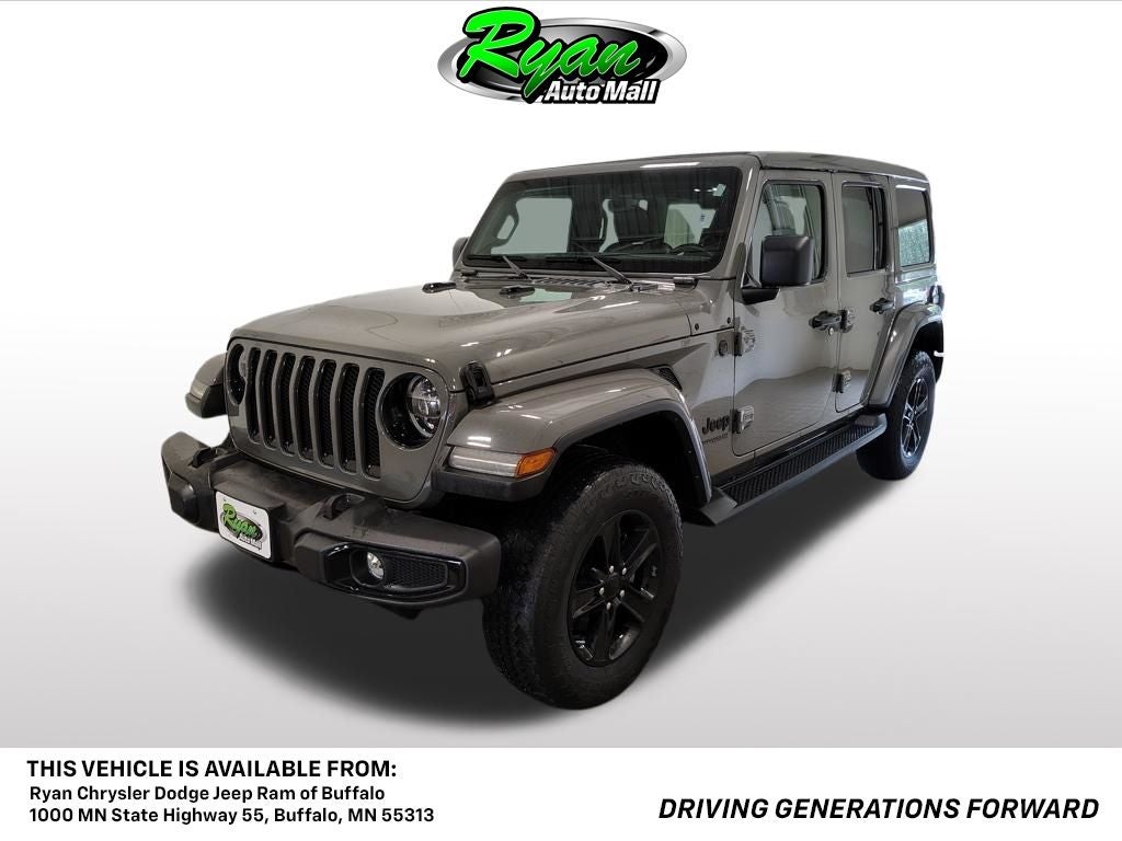 2022 Jeep Wrangler Unlimited Sahara Altitude in Sting-Gray Clearcoat — front three-quarter view