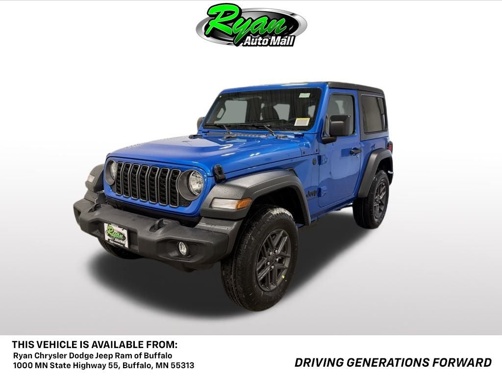 2026 Jeep Wrangler Sport in Hydro Blue Pearl Coat — front three-quarter view