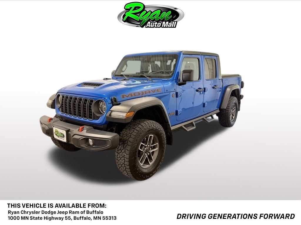 2024 Jeep Gladiator Mojave in Hydro Blue Pearlcoat — front three-quarter view