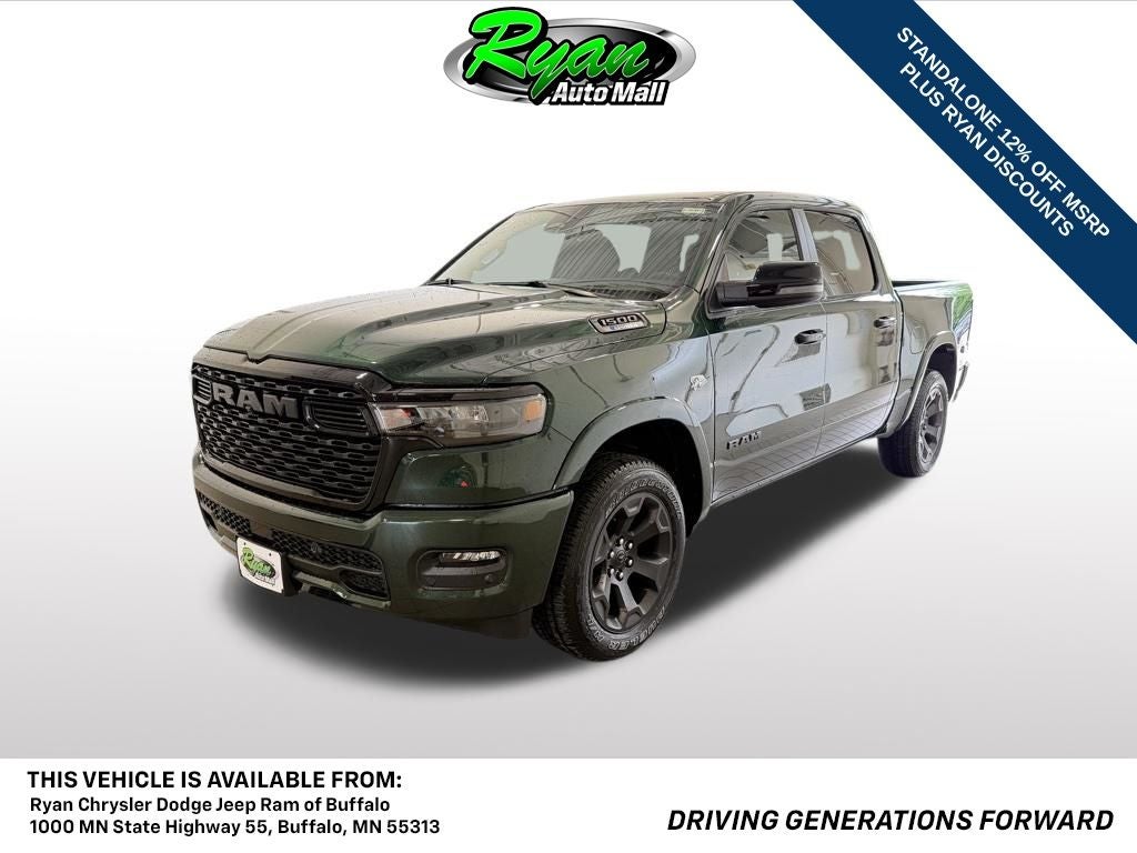 2026 RAM 1500 Big Horn/Lone Star in Serrano Green Metallic — front three-quarter view
