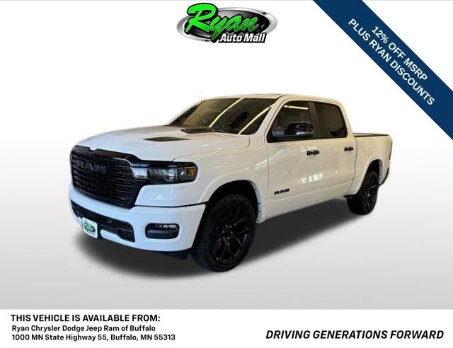 2026 RAM 1500 Laramie in Bright White Clearcoat — front three-quarter view