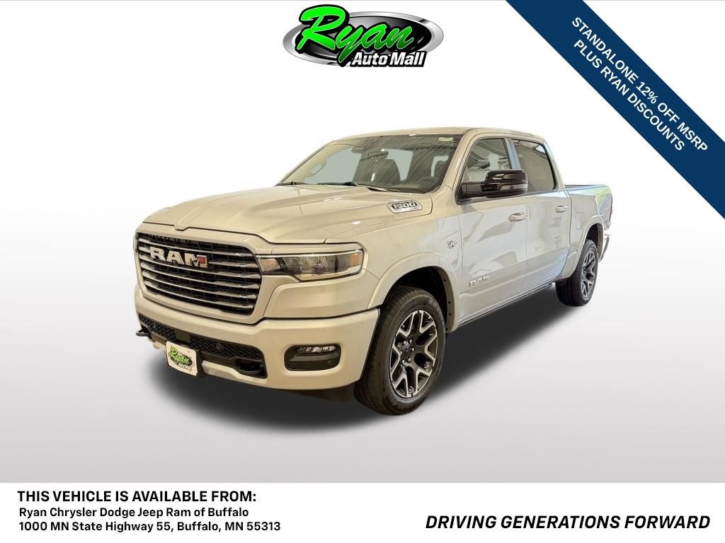 2026 RAM 1500 Laramie in Silver Zynith — front three-quarter view