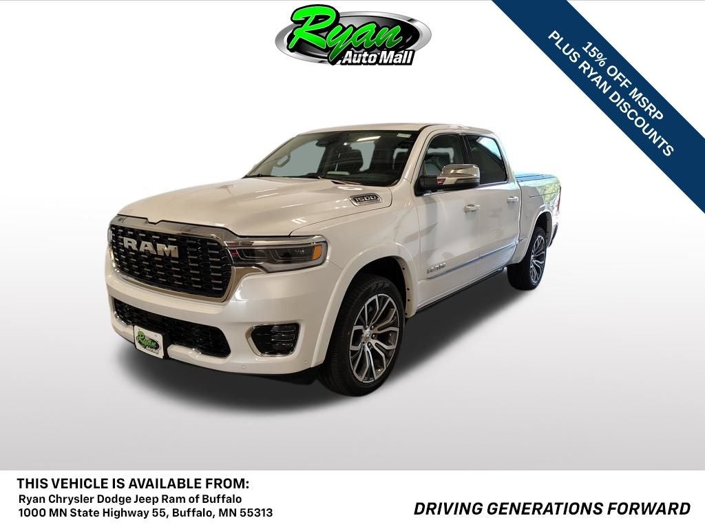 2026 RAM 1500 Tungsten in Ivory White Tri-Coat Pearlcoat — front three-quarter view