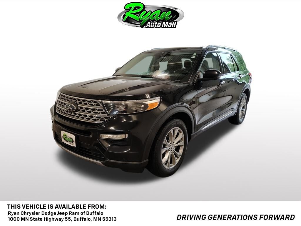 2021 Ford Explorer Limited in Agate Black Metallic — front three-quarter view