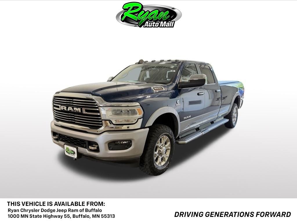 2020 RAM 3500 Laramie in Patriot Blue Pearlcoat — front three-quarter view