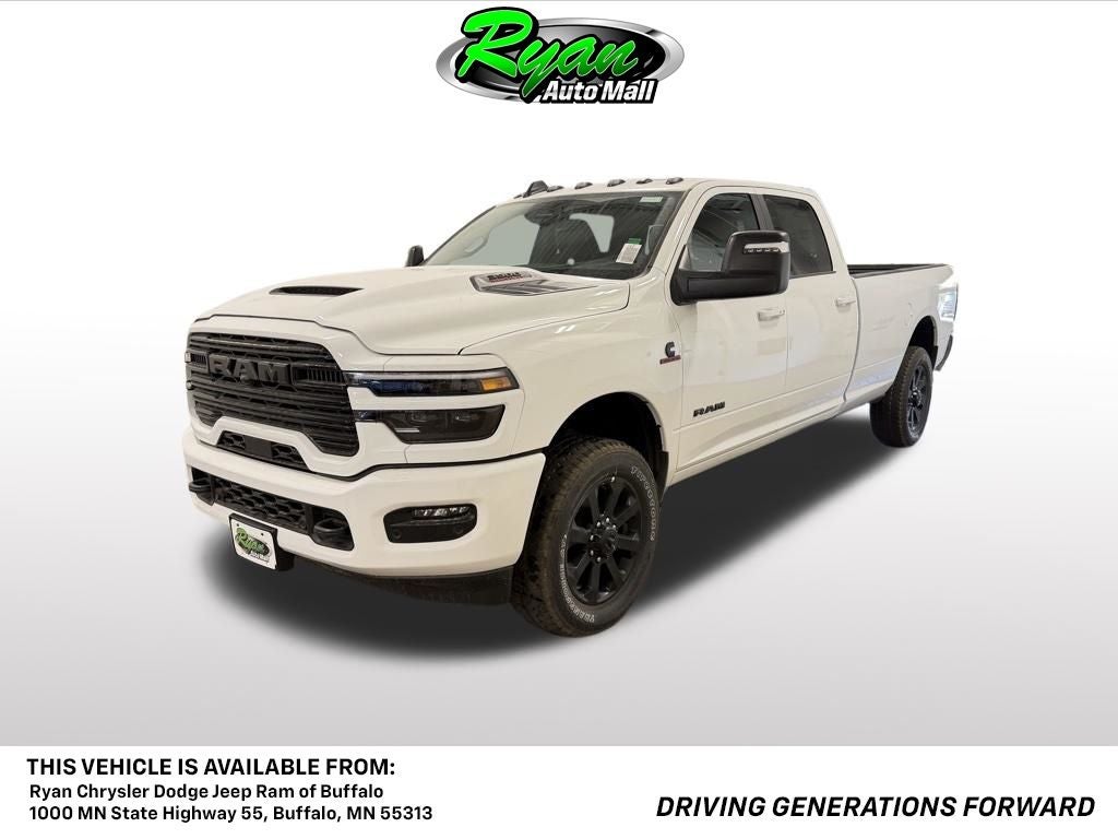 2026 RAM 3500 Laramie in Bright White Clearcoat — front three-quarter view