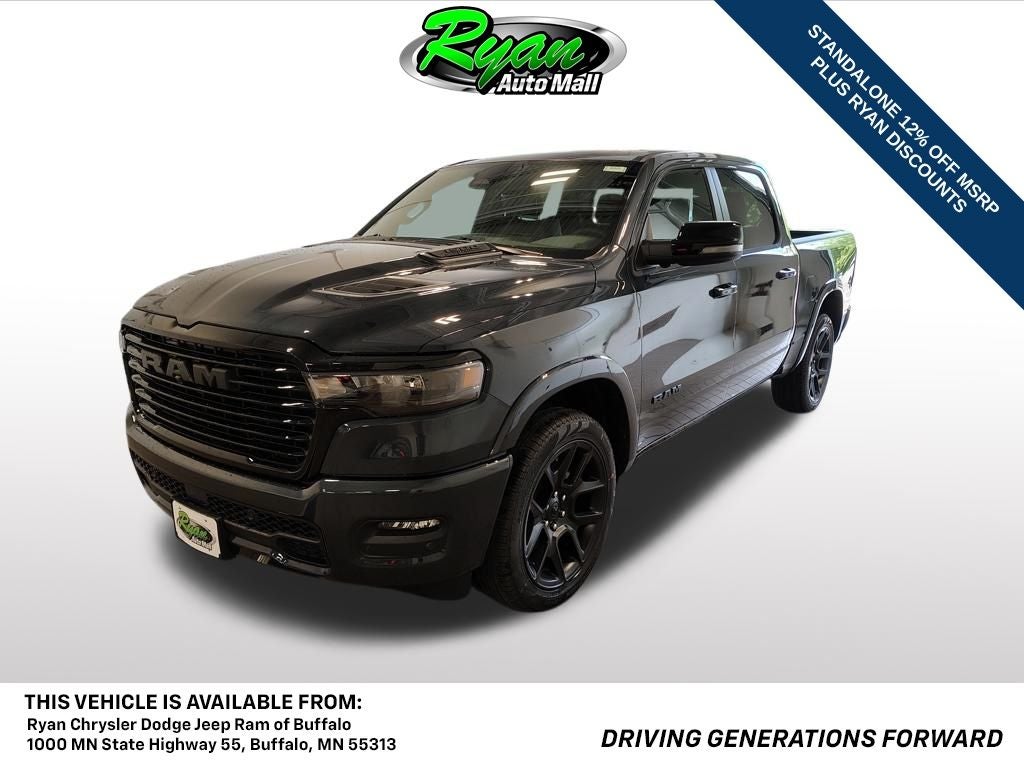 2026 RAM 1500 Laramie in Forged Blue Metallic — front three-quarter view