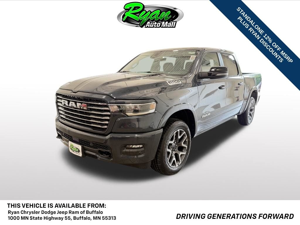 2026 RAM 1500 Laramie in Forged Blue Metallic — front three-quarter view