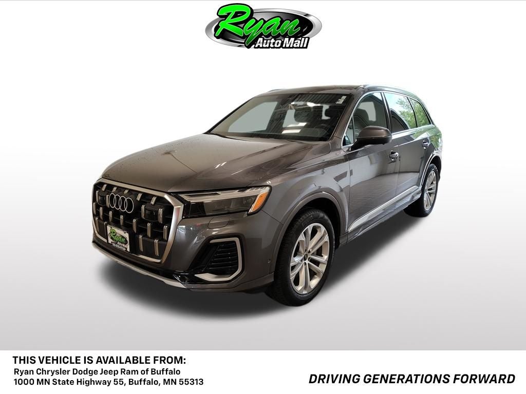 2025 Audi Q7 45 Premium Plus quattro in Samurai Gray Metallic — front three-quarter view
