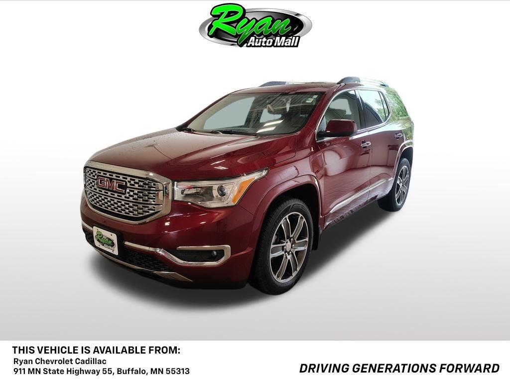 2017 GMC Acadia Denali in Crimson Red Tintcoat — front three-quarter view