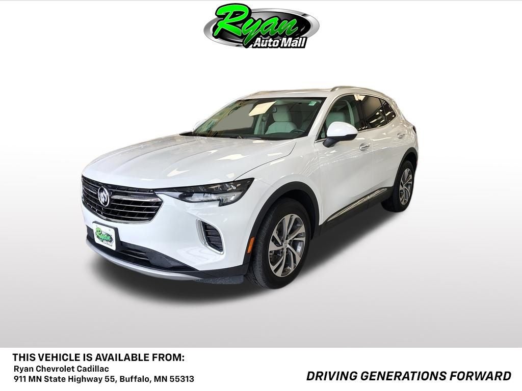 2023 Buick Envision Essence in Summit White — front three-quarter view