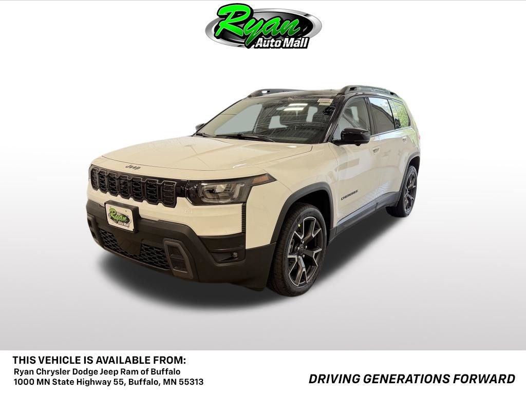 2026 Jeep Cherokee Overland in Bright White Clearcoat — front three-quarter view