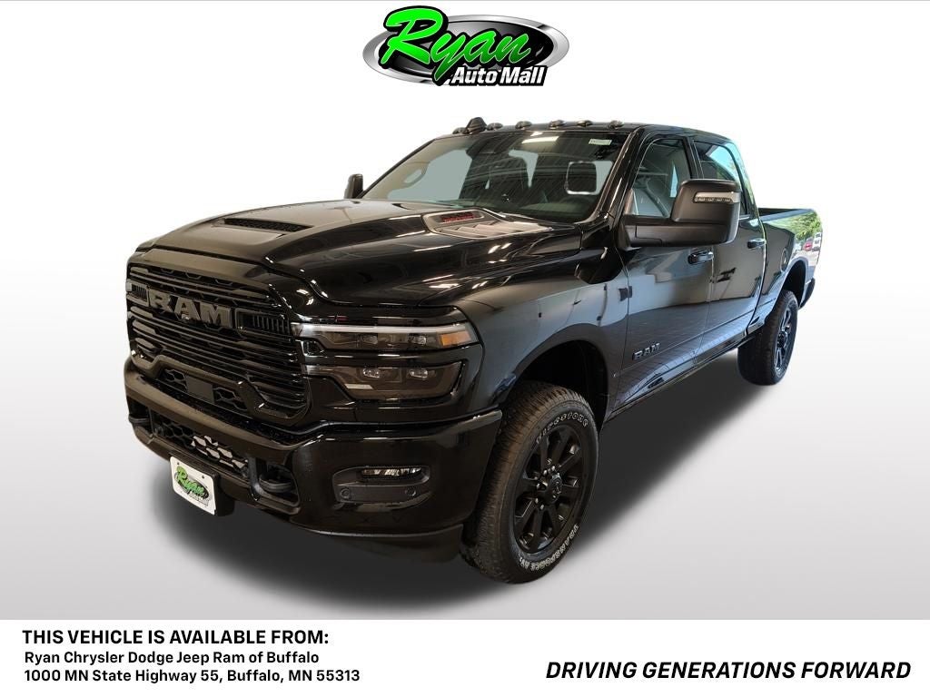 2026 RAM 2500 Laramie in Diamond Black Crystal Pearlcoat — front three-quarter view