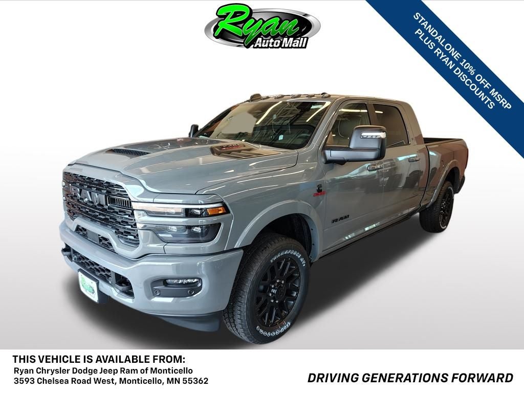 2026 RAM 3500 Limited in Ceramic Gray Clear-Coat Exterior Paint — front three-quarter view