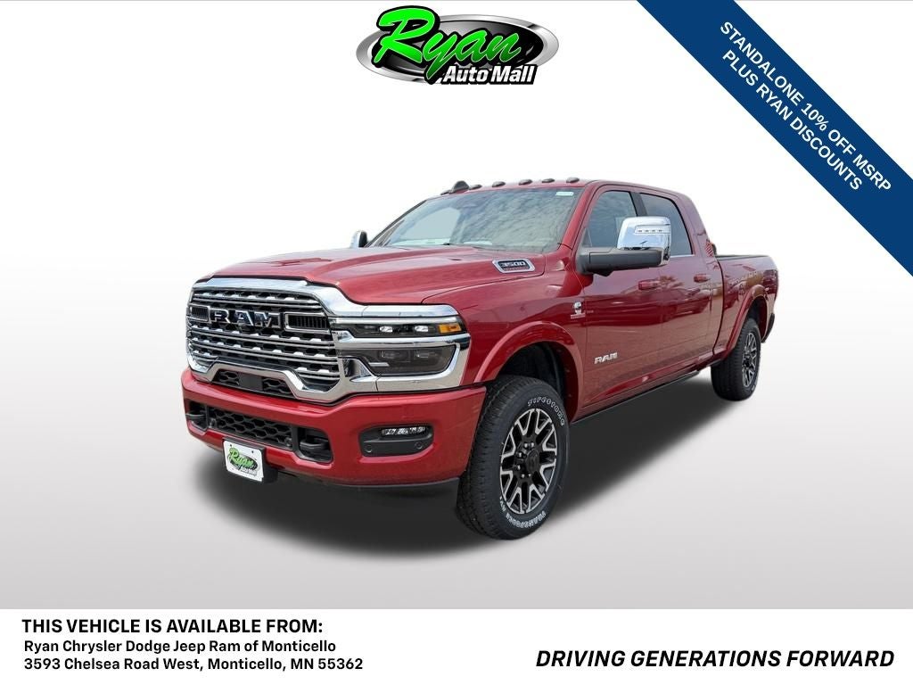 2026 RAM 3500 Limited in Molten Red Pearl-Coat Exterior Paint — front three-quarter view