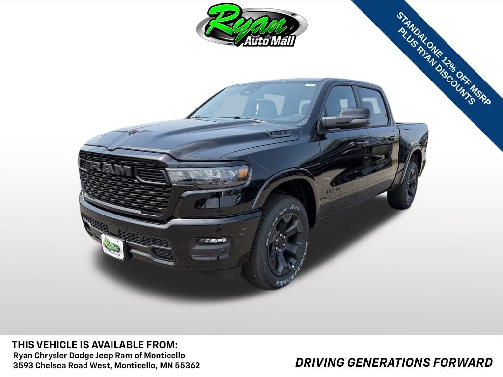 2026 RAM 1500 Big Horn/Lone Star in Diamond Black Crystal Pearl-Coat Exterior Paint — front three-quarter view