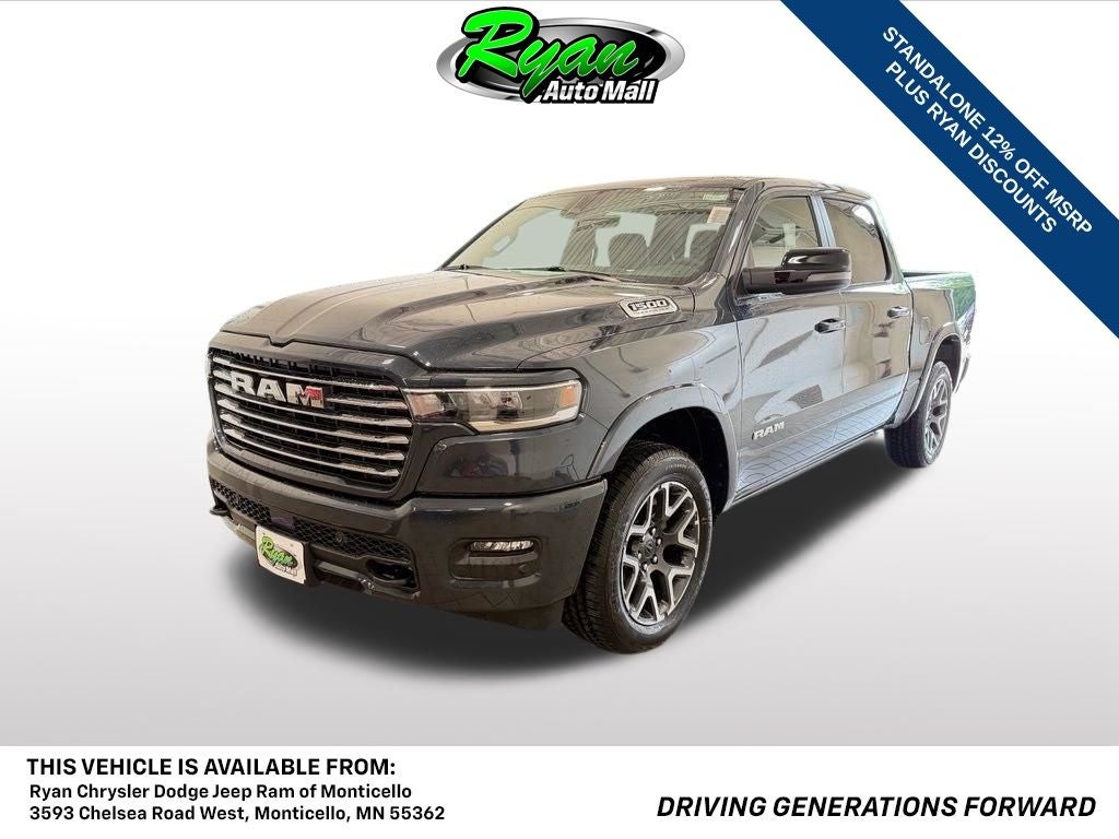 2026 RAM 1500 Laramie in Forged Blue Metallic Exterior Paint — front three-quarter view